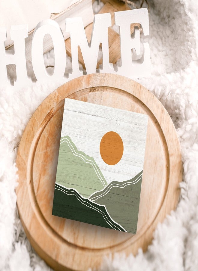 SRADMO Abstract Boho Sun Green Mountains Wood Box Sign Desk Decor, Bohemian Nature Landscape Wooden Block Box Sign Decoration For Home Office Shelf Table Decor - Image 4
